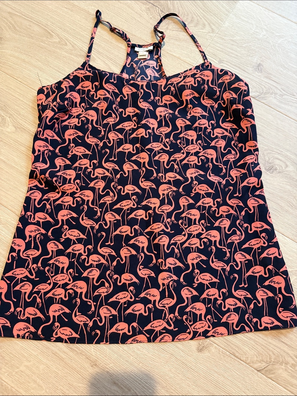 J. Crew Navy Tank with Coral Flamingo Print
